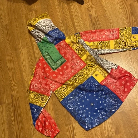 NWT Bleecker & Mercer patchwork printed multicolored 3/4 zippered jacket wm lg - Picture 8 of 10